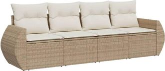 vidaXL Juego De Sof&aacute;s Jard&iacute;n Con Cojines 4 Pzas Rat&aacute;n Sint&eacute;tico Beige Vidaxl