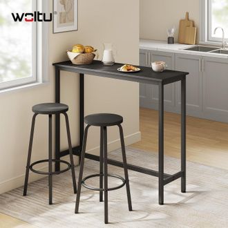 Woltu Woltu Conjunto De Mesa De Bar Con 2 Taburetes, Muebles De Cocina Y Comedor, Acero Y Madera, Negro