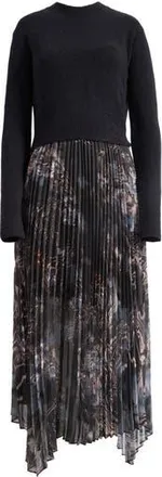 AllSaints Donatella Long Sleeve 2-in-1 Sweater & Dress Set in Ripple Gold Black at Nordstrom Rack, Size X-Small