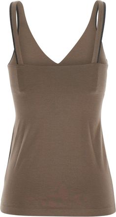 Brunello Cucinelli Womens Top With V-Neck And Monil Strap Brown Cotton Tops