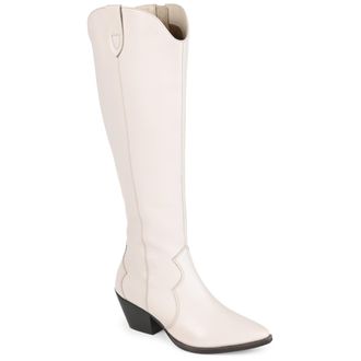 Journee Collection Womens Genuine Leather Pryse Almond Toe Pull On Knee High Boots