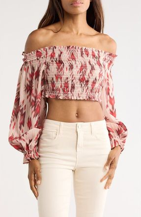 L'agence Graciela Smocked Off-the-Shoulder Top in Tan Multi Ganado Print at Nordstrom Rack, Size Xx-Small