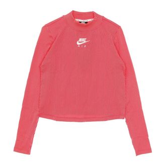 Nike Two-Tone Ribgebreide T-Shirt met Lange Mouwen - Dames - Sportshirts - Rood - L - Polyester - Fitness