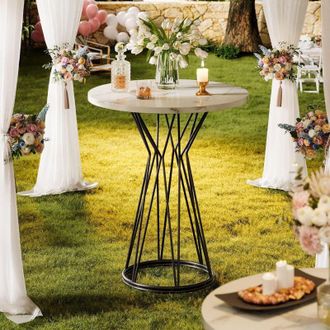 Tribesigns Tribesigns Round Bar Table, 35.4-Inch Tall Modern Bistro Pub Table, Faux Marble Breakfast Table with Metal Base for Dining Room, Coffee Shop, Bar