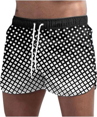 Generic Swim Trunks Men Women Summer Mesh Swimming Shorts Smart Casual Quick Dry Beach Shorts 3D Print Drawstring Waist Swimwear Breathable Tartan Trunks Unis