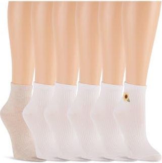 Shelli Segal 6-Pack Embroidered Rib Anklet Socks in White/Oatmeal Heather at Nordstrom Rack, Size 9/11