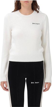 Palm Angels Truien & Vesten, Dames, Wit, L, Wol, Zwarte wollen trui met ronde hals