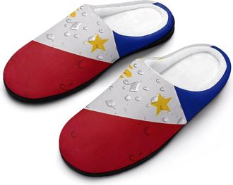 Generic Philippines Flag with Water Drop Mens House Slippers Memory Foam Washable Cotton Slip on Home Shoes