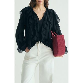 Scalpers Ruffled Cotton Blouse in Black at Nordstrom, Size X-Small Eu