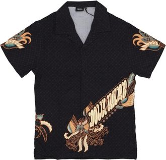 Dolly Noire Batik Bowling Shirt met Korte Mouwen - Heren - Korte mouwen Overhemden - Zwart - M - Overhemden