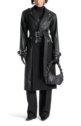 Mani&egrave;re De Voir Ayleen Leather Biker Trench Coat in Black at Nordstrom, Size 10
