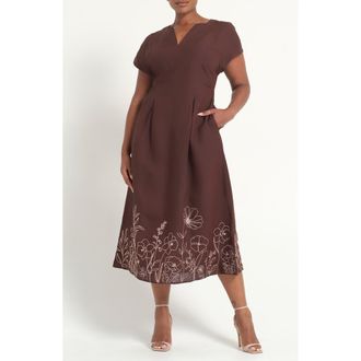 Estelle Emery Print Linen Blend Maxi Dress in Chocolate at Nordstrom, Size 20W