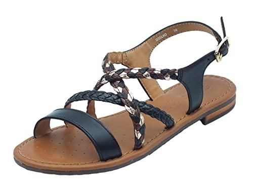 Geox Femme D Sozy S Sandales Plates, Black Lt Gold, 37 EU dès 69