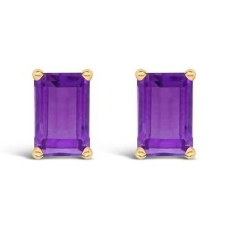 House of Brilliance 14K Gold 6x4MM Emerald Shaped Gemstone Solitaire Stud Earrings in Purple Amethyst | Yellow at Nordstrom