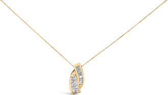 House of Brilliance 14k Yellow Gold 1 1/3 Cttw Princess and Baguette-cut Diamond Double Curved Pendant Necklace