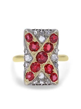 Pragnell 18kt yellow gold Belle Époque diamond and ruby ring