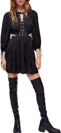 Maje Risoa Cutout Stud Detail Long Sleeve Jacquard Dress in Noir at Nordstrom Rack, Size 10 Us / 42 Fr