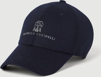 Brunello Cucinelli Virgin wool flannel baseball cap with embroidered logo in Navy Blue at Nordstrom, Size Xx-Large