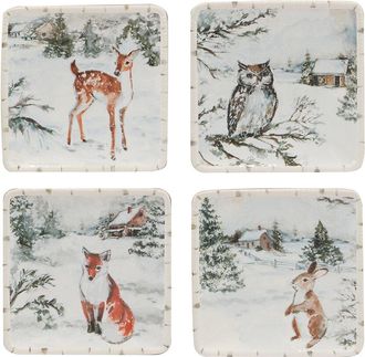 Certified International Winters Frost Set Of 4 Canape Plates