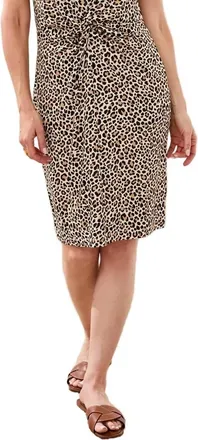 Tribal Printed Sleeveless Jersey V-Neck Front Knot Dress In Sesame