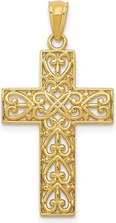 Diamond2Deal 14k Yellow Gold Diamond-cut Filigree Cross Pendant