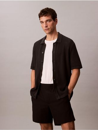 Calvin Klein Jeans Calvin Klein Mens Cotton Mesh Button-Down Sweater - Black - XL
