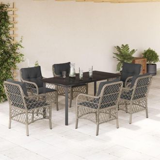 vidaXL Set Comedor Jard&iacute;n 7 Pzas Y Cojines Rat&aacute;n Sint&eacute;tico Gris Claro Vidaxl