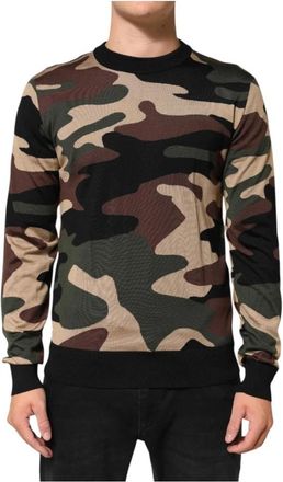 Dolce & Gabbana Camouflage Ronde Hals Trui - Heren - Ronde hals truien - Veelkleurig - L - Truien & Vesten