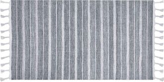 Beliani Alfombra Gris Claro Blanco 80 X 150 Cm Pl&aacute;stico Reciclado Patr&oacute;n A Rayas Bademli