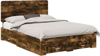 vidaXL Estructura De Cama Con Cabecera Roble Ahumado 150 X 200 Cm Vidaxl