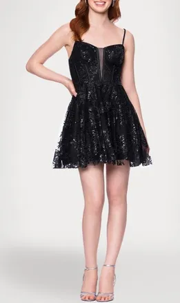 Blondie Nites Glitter Mesh Sleeveless Party Minidress in Black at Nordstrom, Size 11