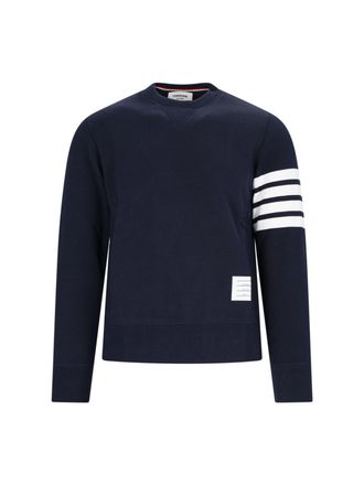 Thom Browne 4-Bar Crew Neck Sweatshirt, In Blue Cotton