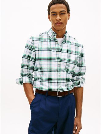 Tommy Hilfiger Mens Regular Fit Plaid Stretch Oxford Shirt - Green - XXL