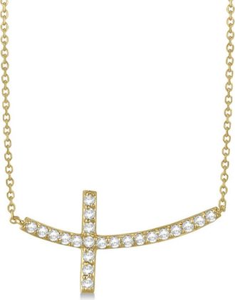 Allurez Diamond Sideways Curved Cross Pendant Necklace 14k in 0.75Ct,yellow Gold at Nordstrom, Size 18