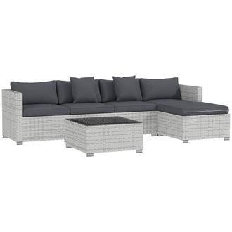 Matteo 6-Piece Mixed Grey Rattan Corner Sofa Set with Glass Table