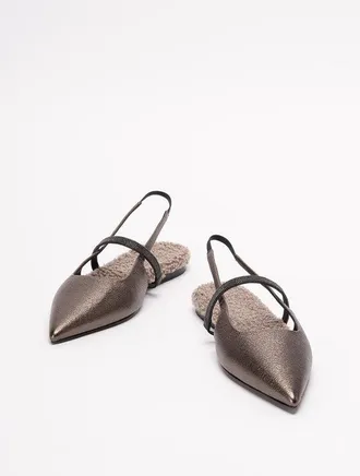 Brunello Cucinelli Pointed-Toe Leather Slingback Flat - Bronze