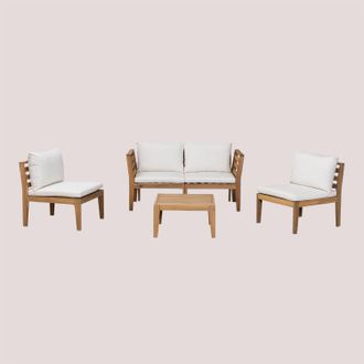 Sklum Sklum - Conjunto De Jard&iacute;n Con Sof&aacute; Modular De 4 Piezas Con Reposabrazos Y Mesa De Centro En Madera De Acacia Filips