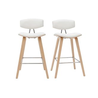 Miliboo Miliboo - Taburetes De Bar Modernos Blanco Y Madera Clar A69 Cm (lote De 2) Vasco