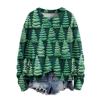 Generic Holiday Essentials for Women Black Hoodie Women Christmas Jumpers for Women Plus Size Long Sleeve Knit Sweater Fashion Christmas Artistic Print Sweats