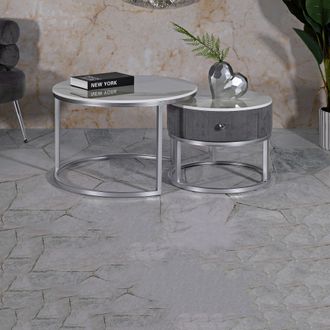 Dmora Mesa De Centro Daza, Un Caj&oacute;n, Tapizado Modular De Tela, Un Compartimento, 70x70x45h Cm Gris