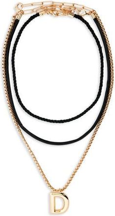 Open Edit Set of 3 Interchangeable Initial Pendant Necklaces in D- Black- Gold at Nordstrom Rack