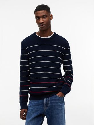 Tommy Hilfiger Mens Tommy Jeans Slim Fit Striped Sweater - Navy - L