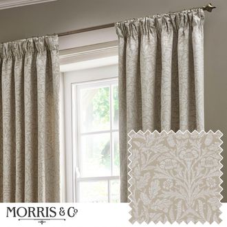 Morris & Co. Acorn Tonal Matt Jacquard Room Darkening Pencil Pleat Curtains in Beige | Size: 168 cm width x 137 cm drop