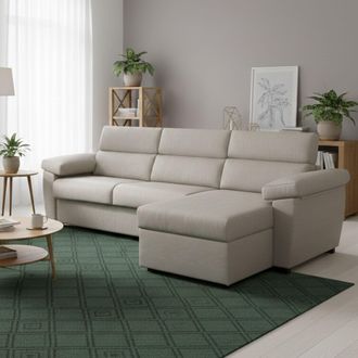 Dmora Sof&aacute; Cama Con Chaiselongue Tolle, Desenfundable, Con Almacenaje Made In Italy, Hidr&oacute;fugo, Multiposici&oacute;n, Convertible En Cama, 285x160 Cm Beige