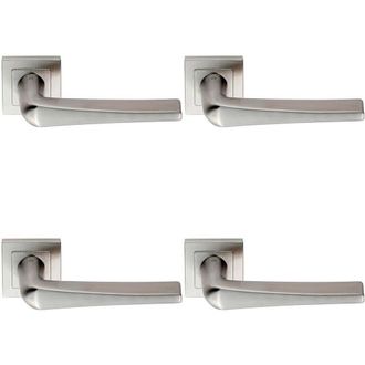 Loops 4x PAIR Square Cut Tapered Handle on Square Rose Concealed Fix Satin Steel in Metallics
