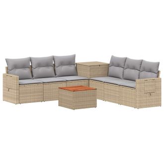 vidaXL Juego De Sof&aacute; 8 Uds. Beige Y Gris Claro Rat&aacute;n Sint&eacute;tico Y Acero Vidaxl