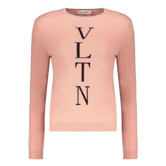 Valentino Garavani Round-neck Knitwear, female, Pink, Size: XS Ribbed Crew-Neck Sweater