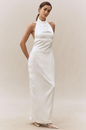 BHLDN High-Neck Satin Column Maxi Dress