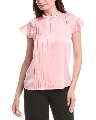 Elie Tahari Zion Pleated Silk-Blend Blouse
