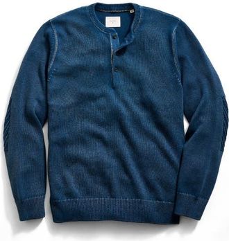 Billy Reid Cotton Henley Sweater in Tide Blue at Nordstrom, Size Xx-Large